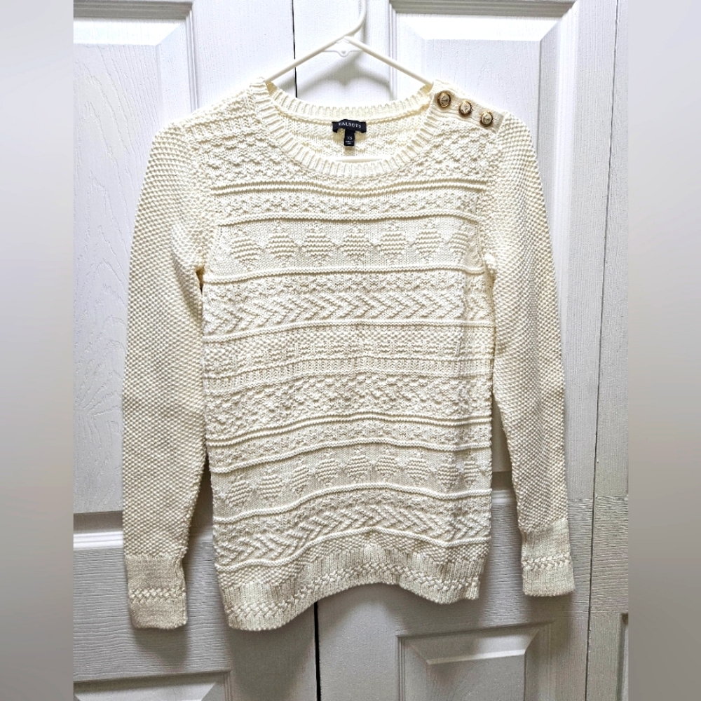 NWOT TALBOTS Sweater Anchor Shoulder Buttons Knit White Shirt Size XS